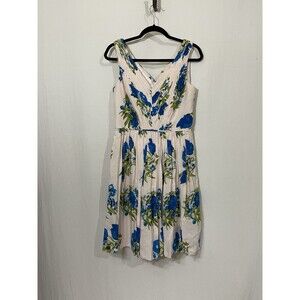 Boden Women’s Serena Swishy Pink Blue Floral Summer Spring Dress V Neck Size 6R